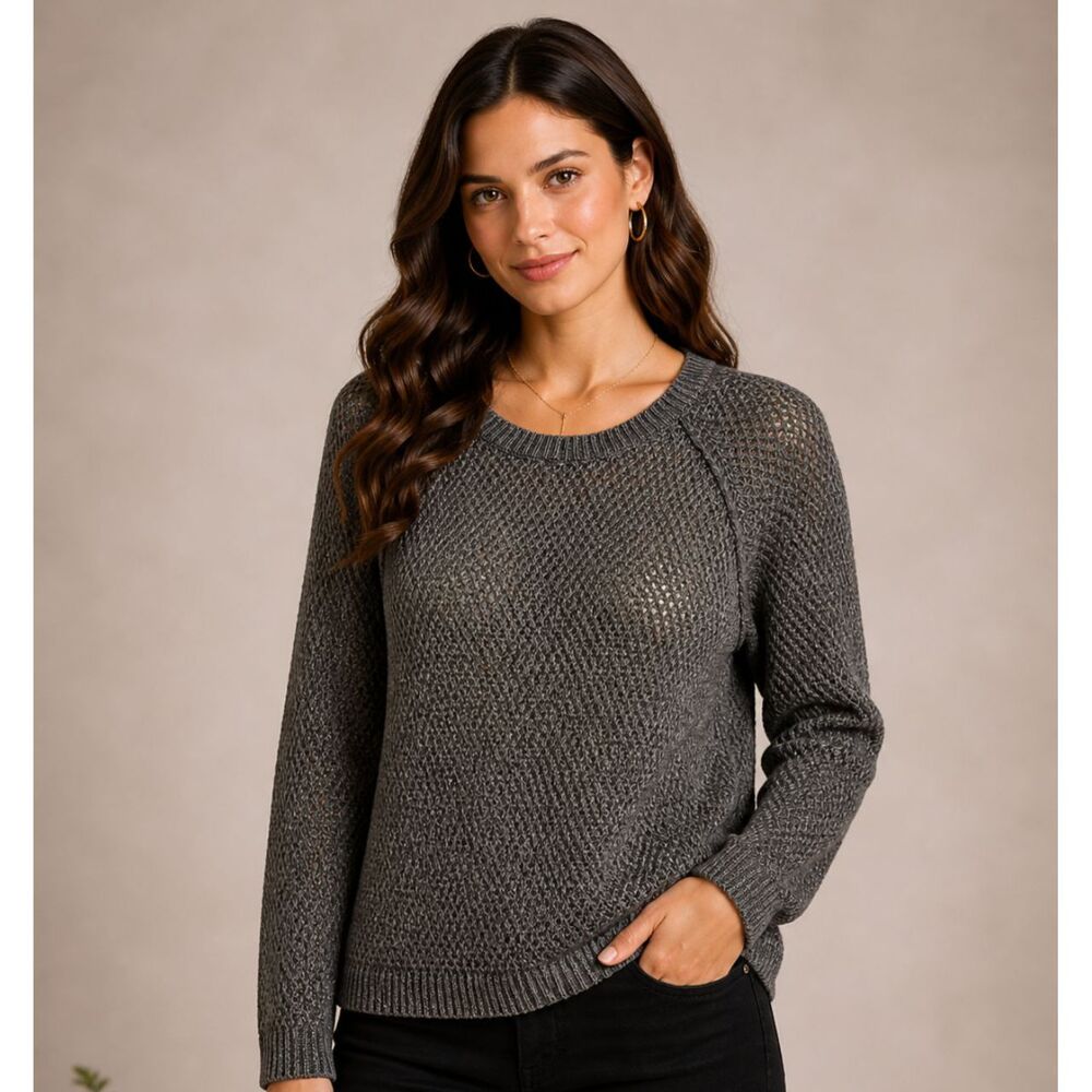 MARGARET O'LEARY women’s 100% linen Sz small Wrap Back Pullover in Graphite EUC